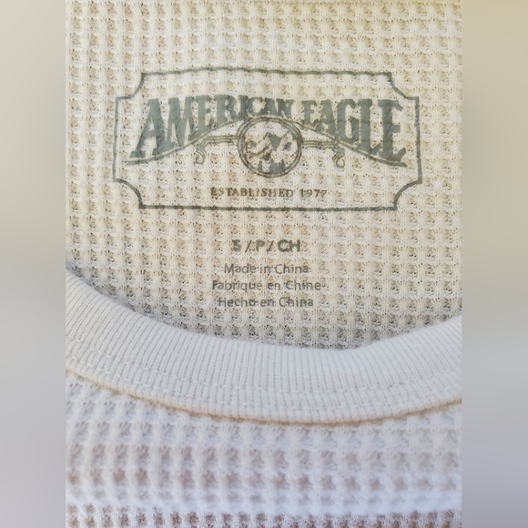 American Eagle Black and White Waffle Knit Thermal Tops S - Picture 2 of 8